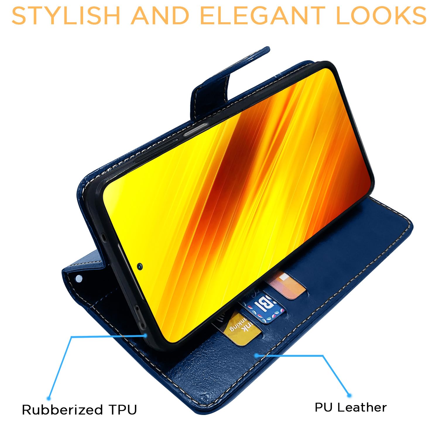 Blue & brown mobile flip cover for Poco X3 – Pikkme – photo 5