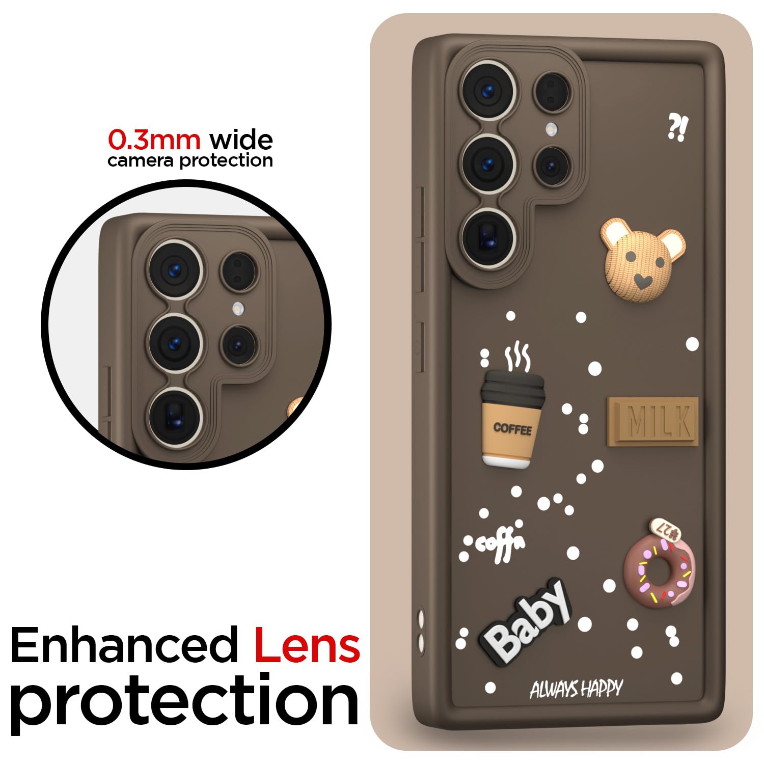 Pikkme Samsung Galaxy S23 Ultra 5G Cute Fun Cartoon 3D Bear Coffee back Cover (Brown)