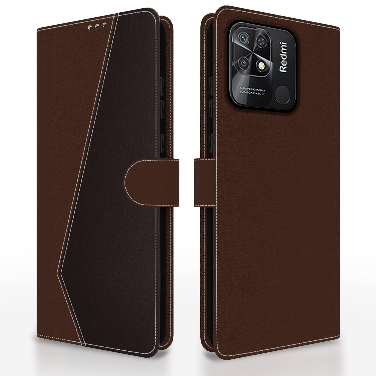 Pikkme brown & coffee Magnetic flip case for Redmi 10/10 Power