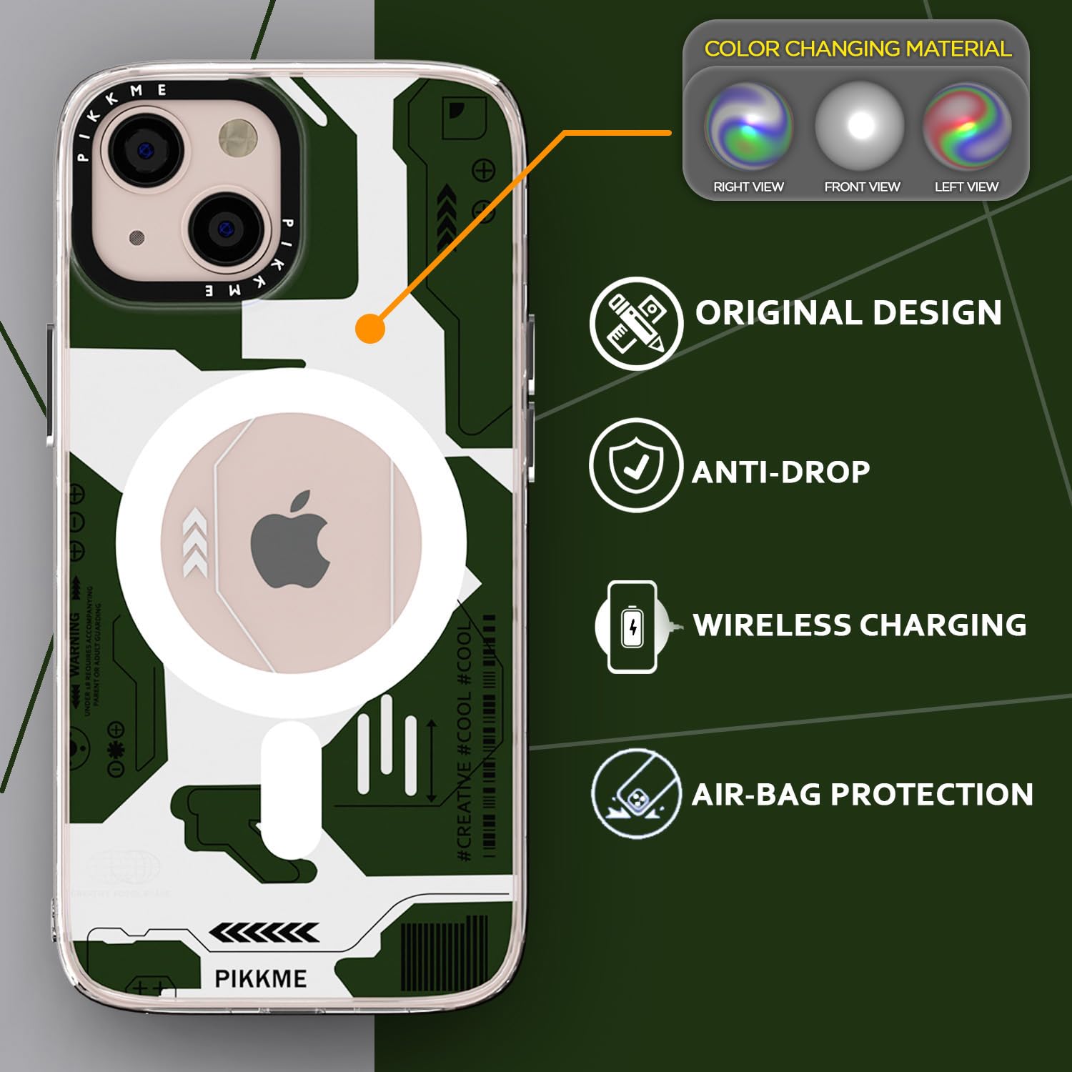 Pikkme iPhone 13 Printmagsafe Back Cover (Green)