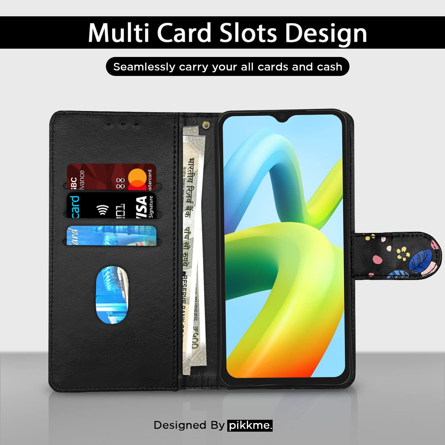 Pikkme Redmi A1/A2 black flower flip case – photo 2