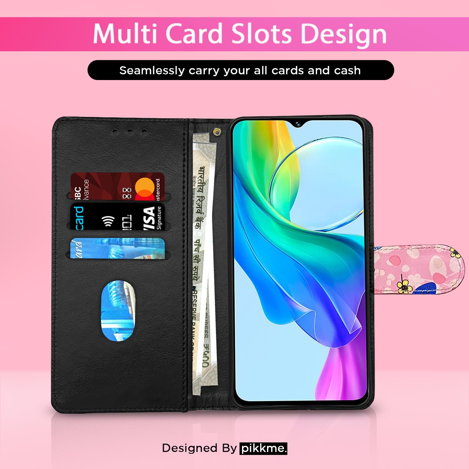 Pikkme pink flower Leather flip case for Vivo Y03 4G – photo 2