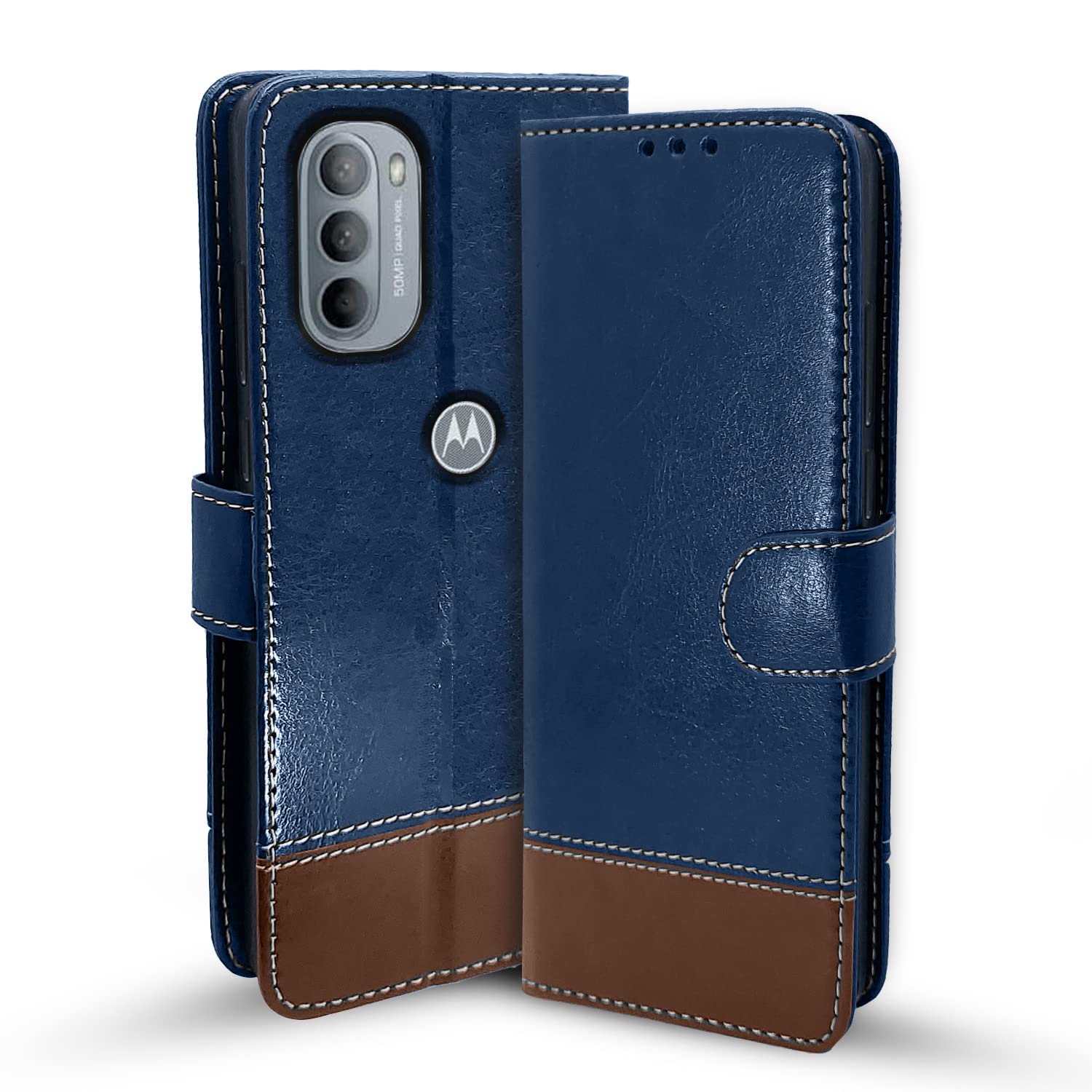 Pikkme Moto G31 Magnetic blue & brown wallet flip cover