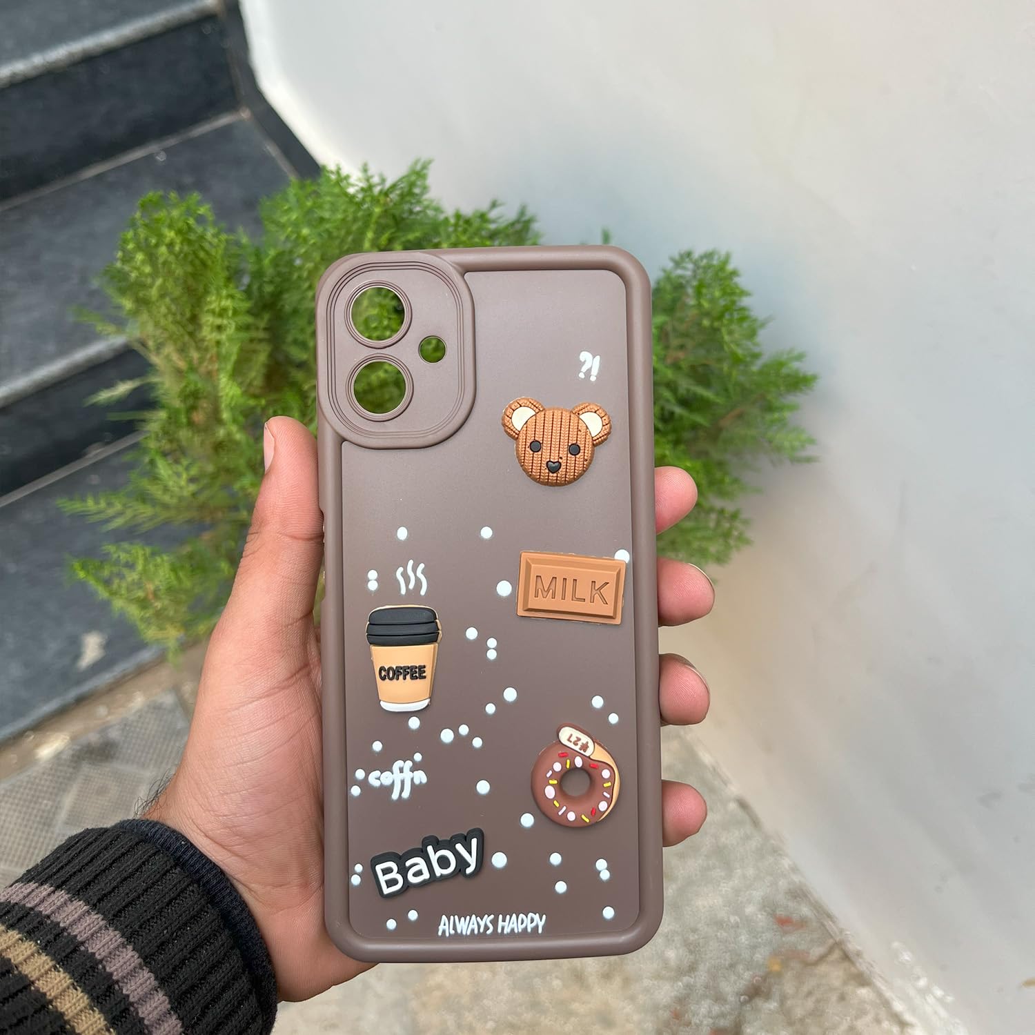 Pikkme Samsung Galaxy A06 Cute Fun Cartoon 3D Bear Coffee Back Cover (Brown)