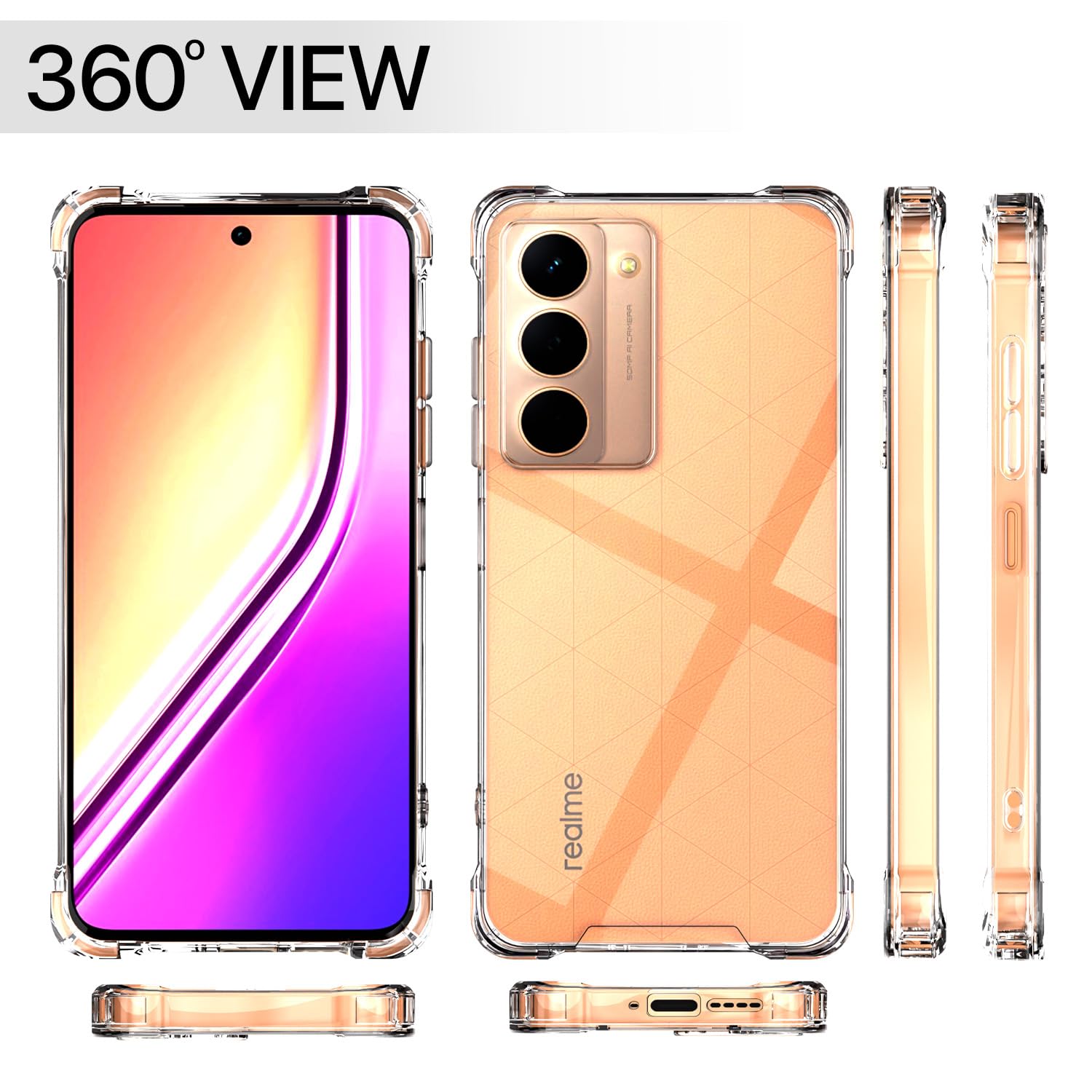 Pikkme Realme P3x 5G PC + TPU Clear Transparent Back Cover (Transparent)