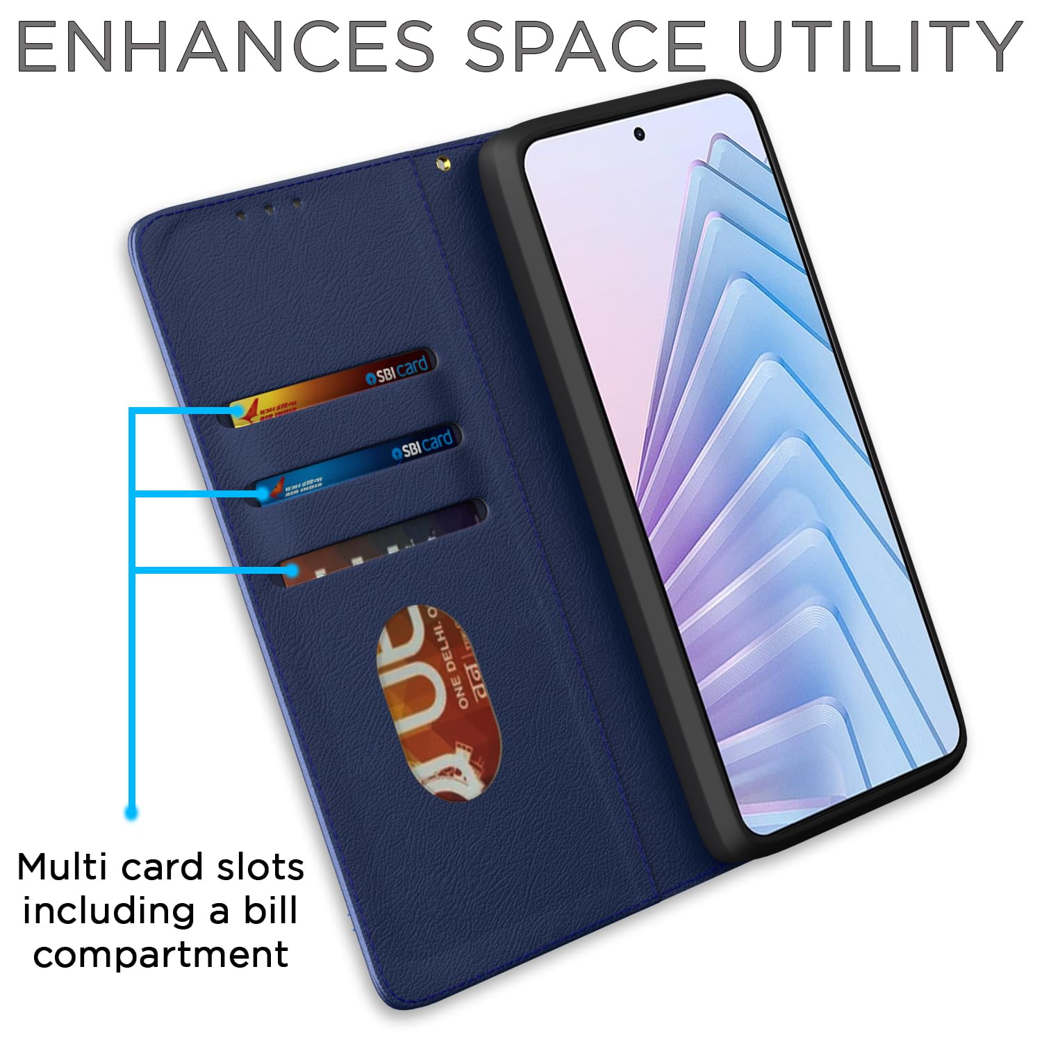 Redmi Note 14 5G mobile flip cover in blue by Pikkme – photo 3