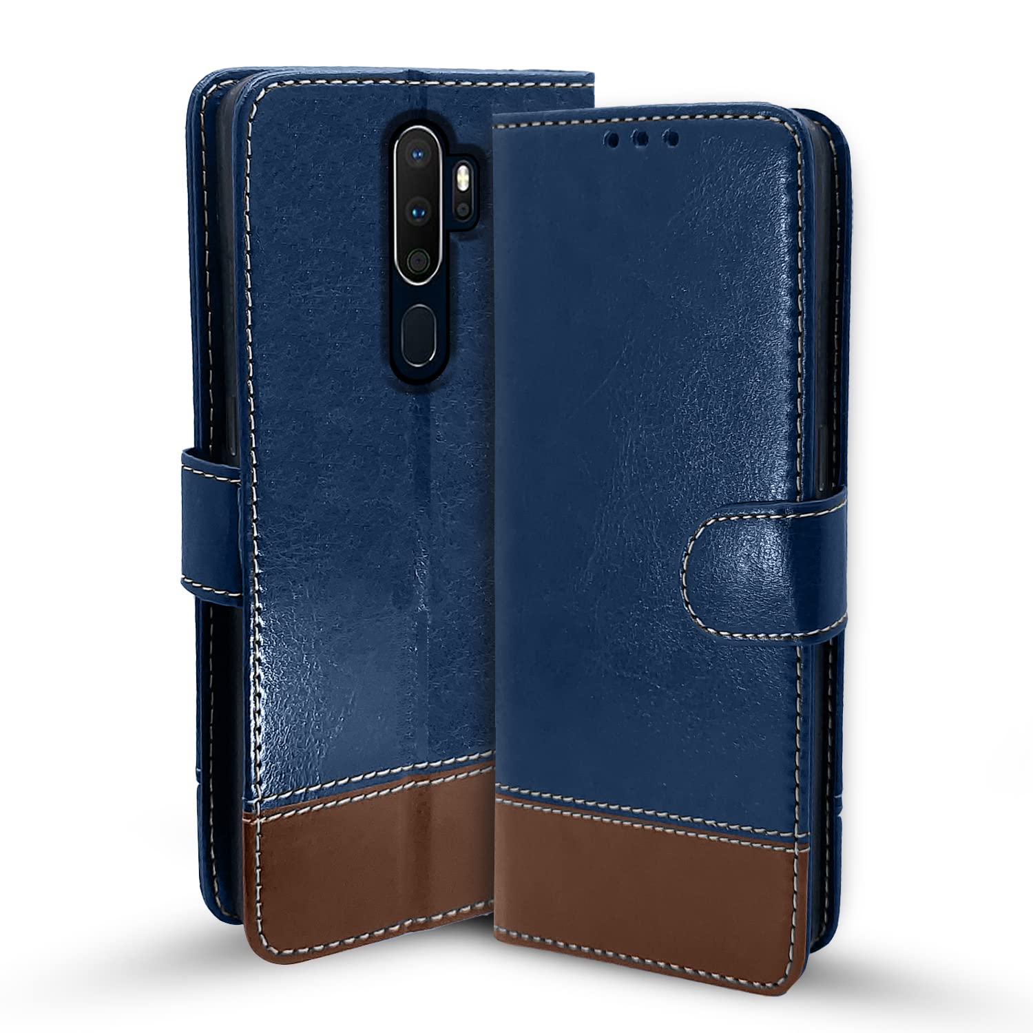 Oppo A5 2020/A9 2020 Magnetic mobile flip cover in blue & brown by Pikkme