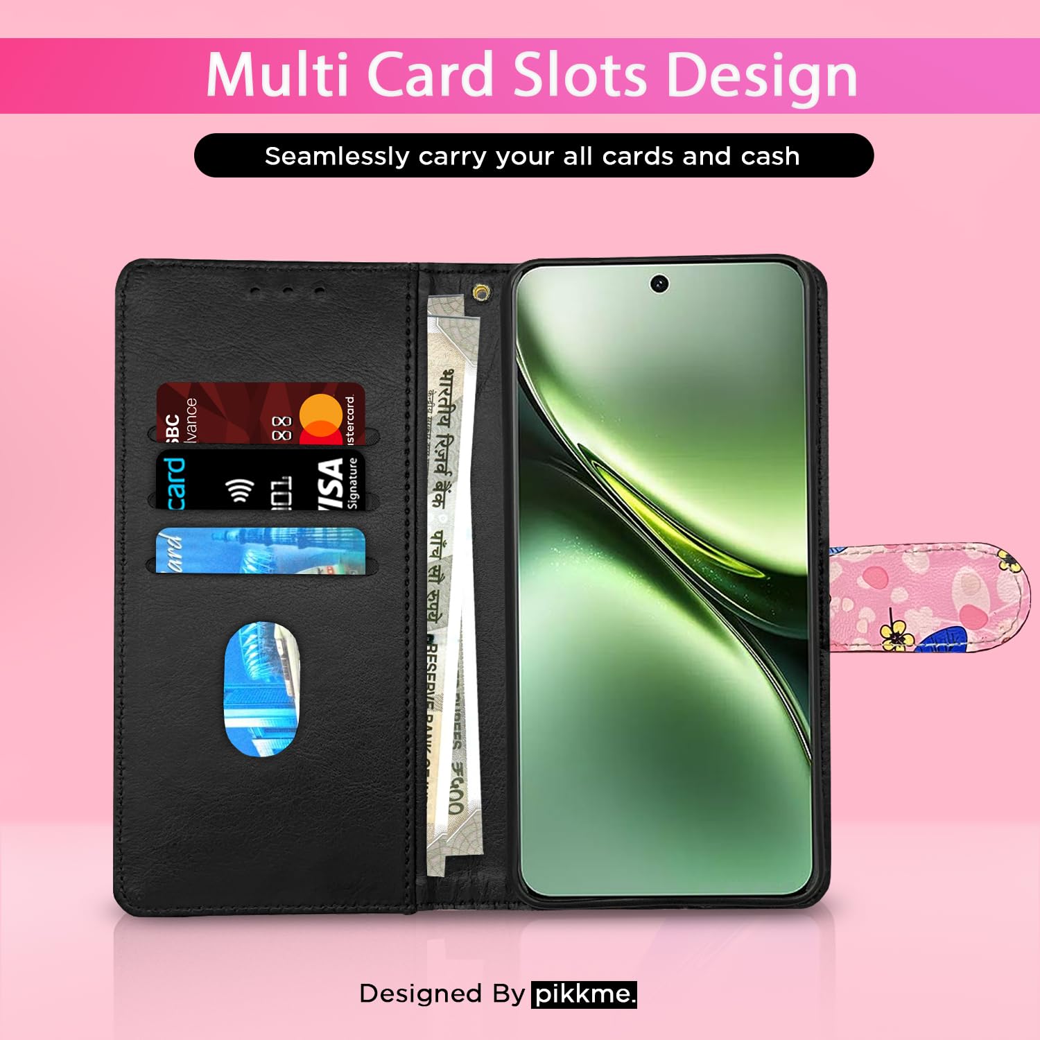Pink flower Wallet flip cover for Vivo X200 5G – Pikkme – photo 2