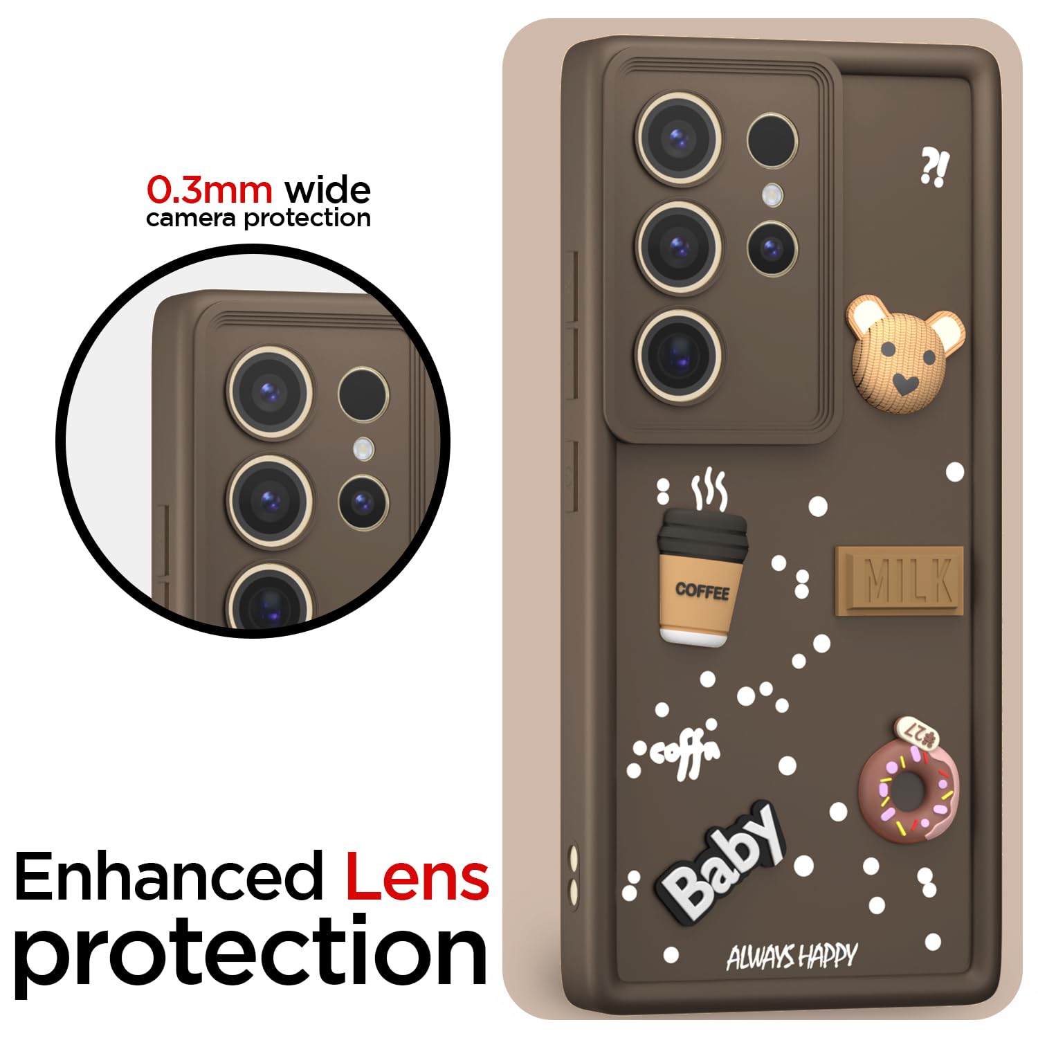 Pikkme Samsung Galaxy S24 Ultra 5G Cute Fun Cartoon 3D Bear Coffee Back Cover (Brown)