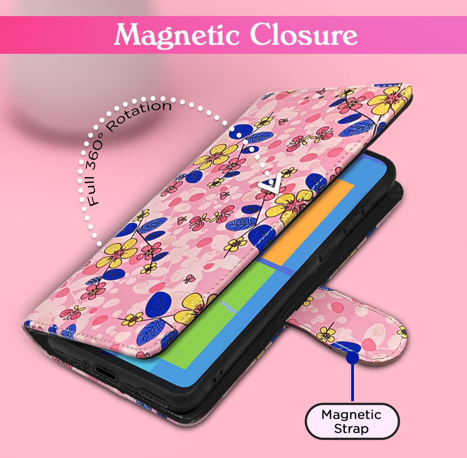Pink flower wallet flip cover for Samsung M11 – Pikkme – photo 3