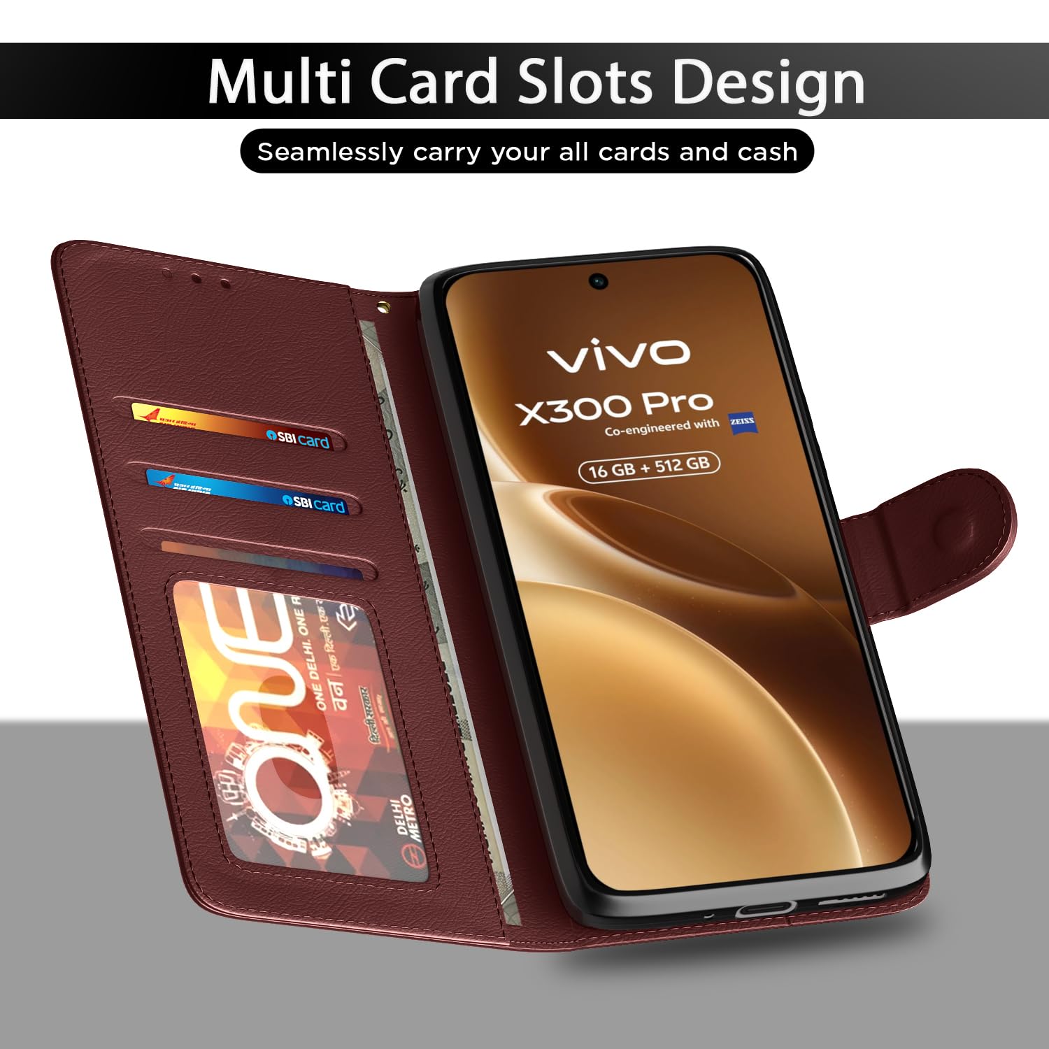 Samsung M14 5G Wallet flip cover in brown by Pikkme – photo 5