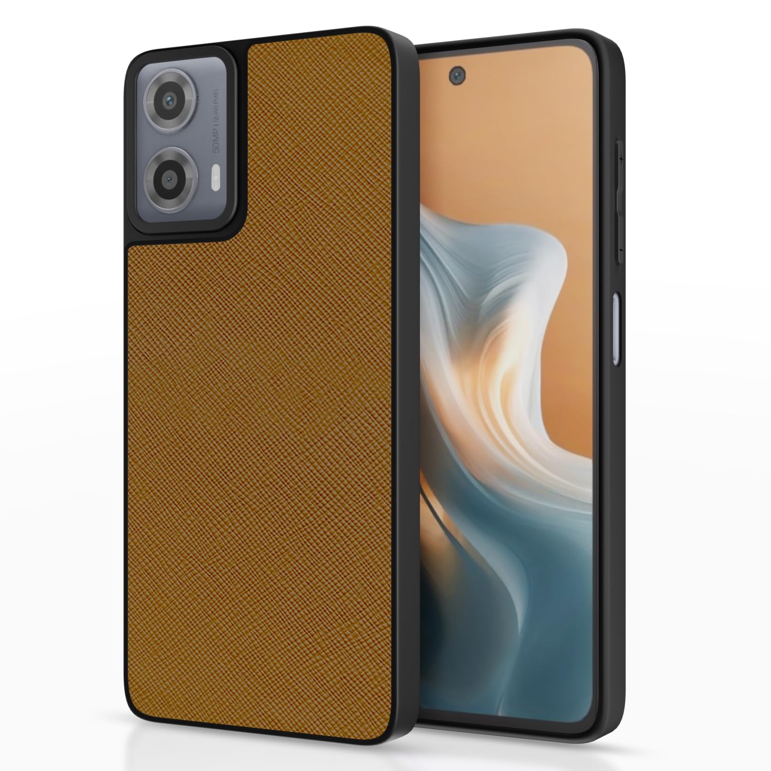 Moto G34/G45 5G Leatherback mobile cover in tan by Pikkme