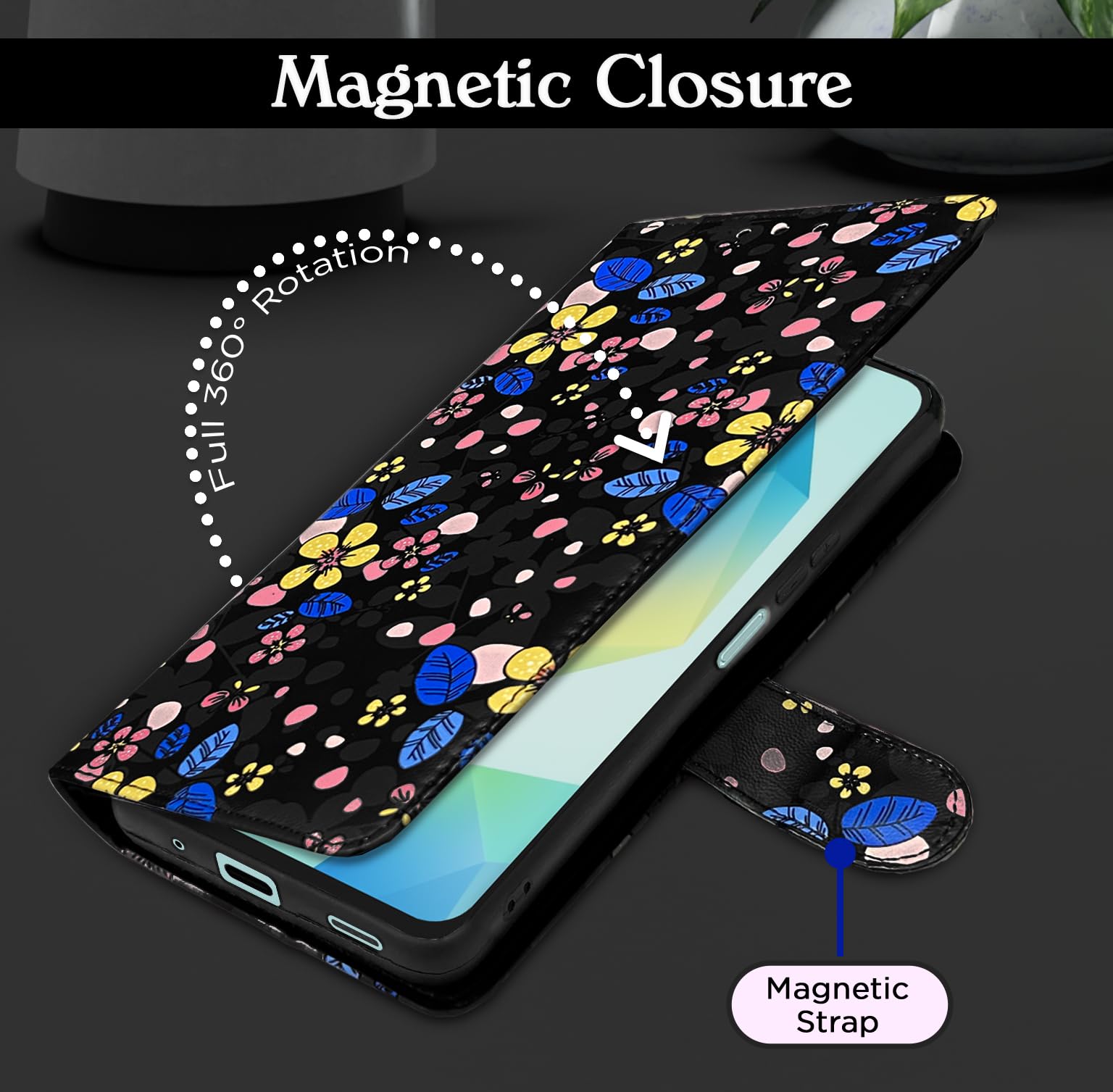 Pikkme Samsung A16 5G Wallet black flower mobile flip cover – photo 6