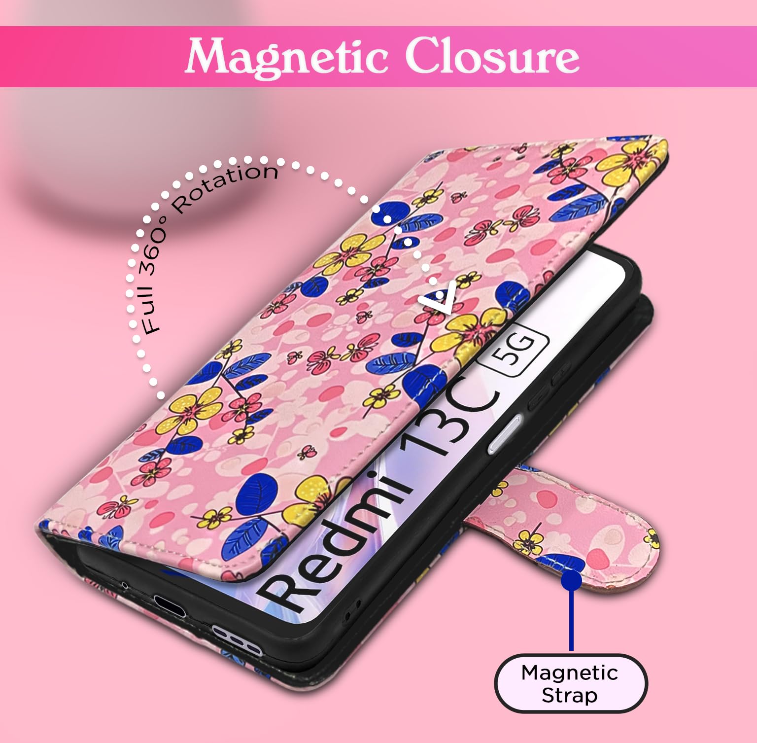 Redmi 13C 5G flip case in pink flower by Pikkme – photo 6
