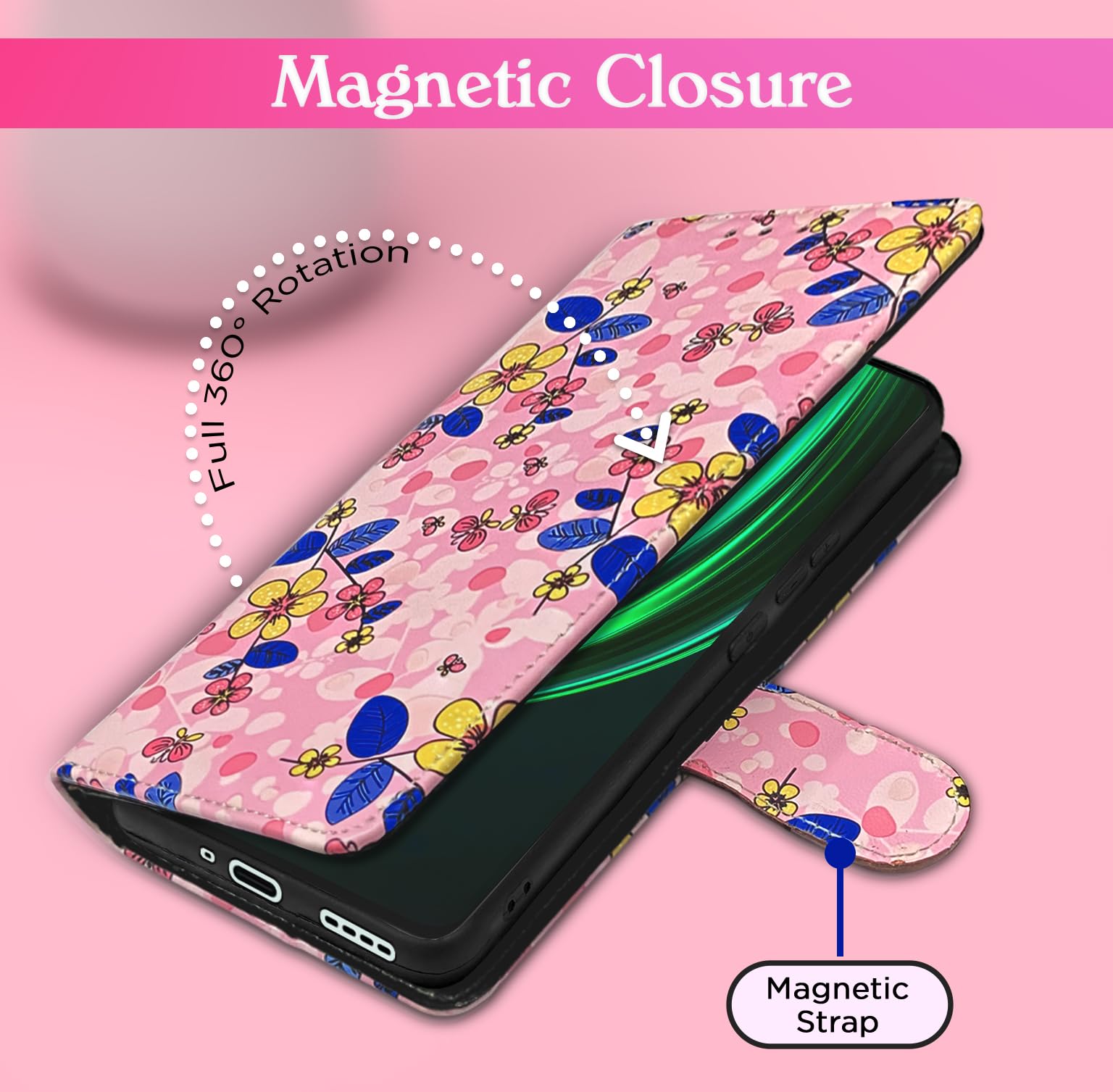 Pikkme Realme 13 Plus 5G/P1 pink flower flip cover – photo 6