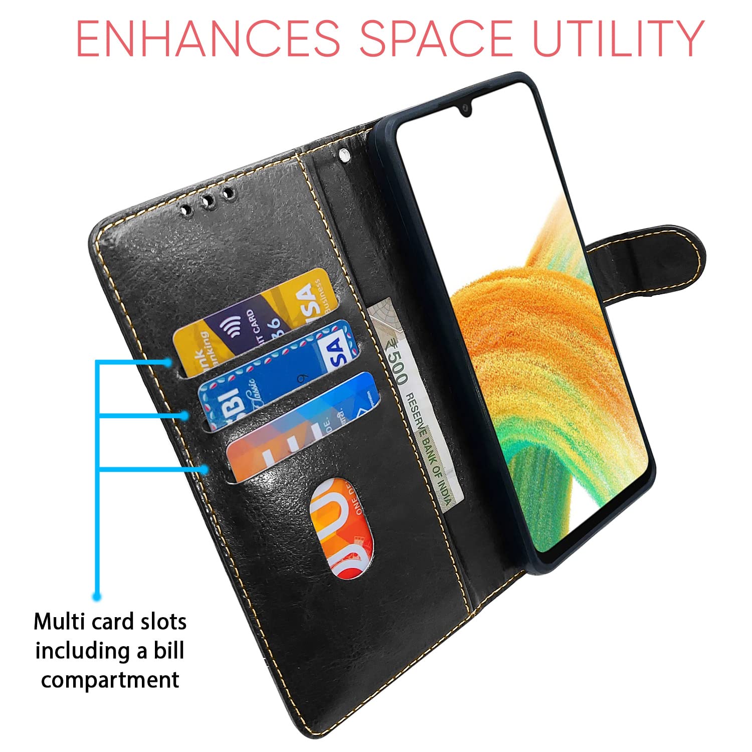 Samsung A33 5G mobile flip cover in black & brown by Pikkme – photo 3