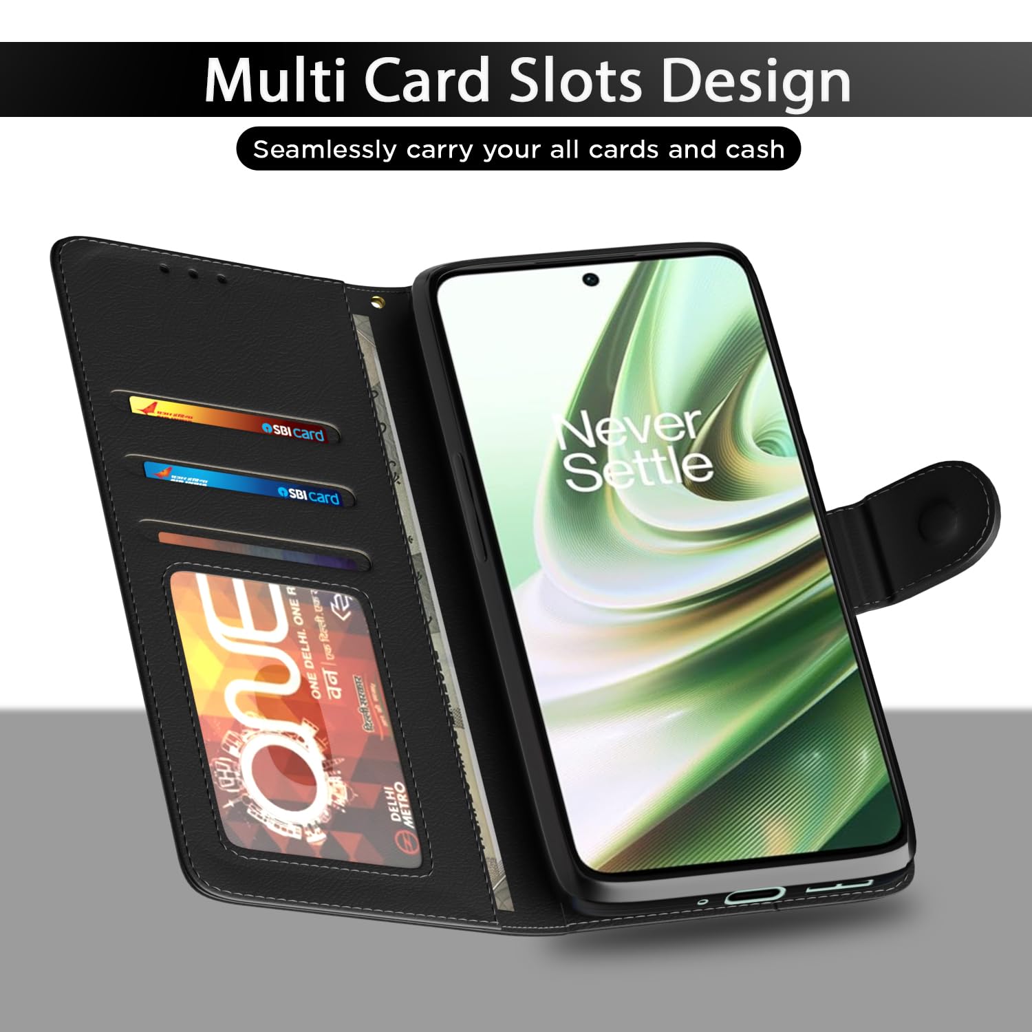 OnePlus 10R/10R Prime 5G Wallet wallet flip cover in black by Pikkme – photo 5