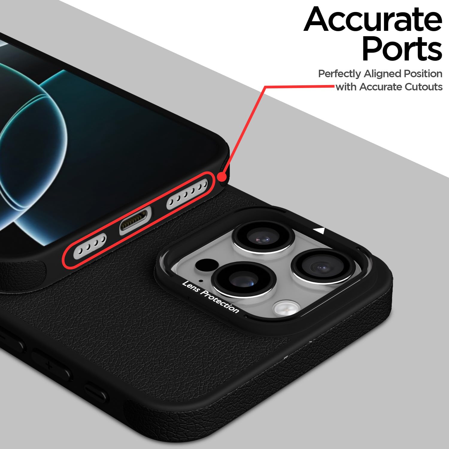 Pikkme iPhone 16 Pro Max Pu Leather with Metal Frame Lens Protection Bumper Case (Black)