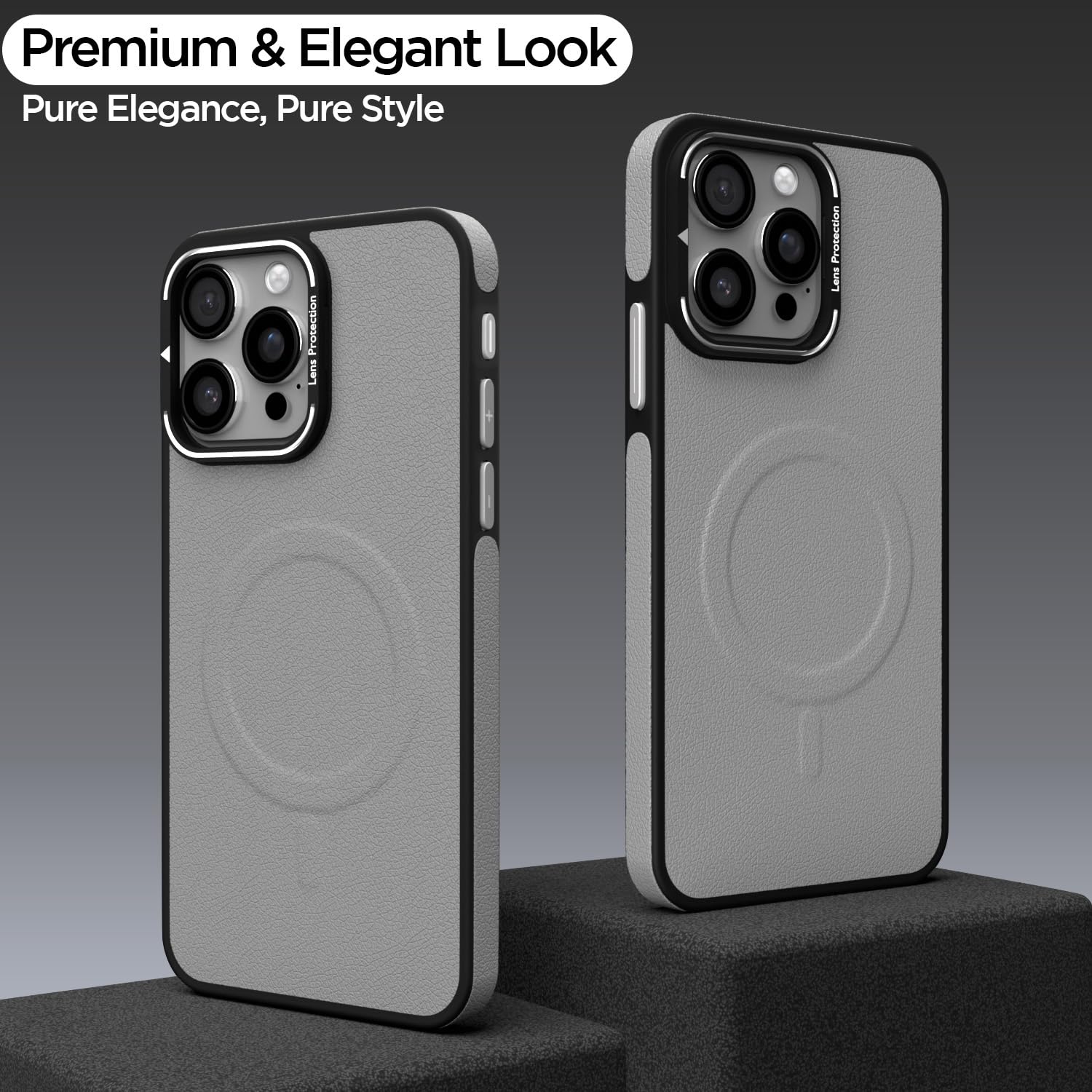 Pikkme iPhone 15 Pro Max Metal Frame Lens Protection Bumper Case (Grey)