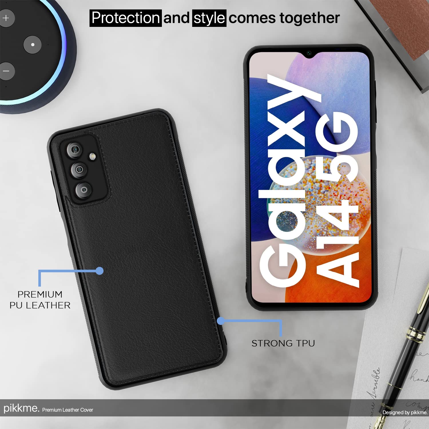 Pikkme Samsung Galaxy A14 5G Leather Back Cover (Black)
