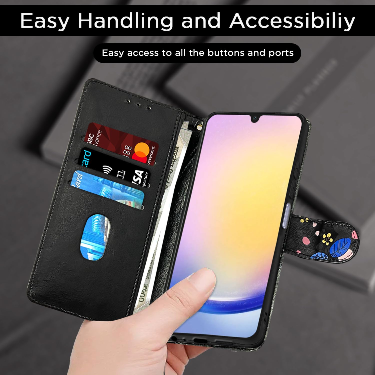 Pikkme Samsung Galaxy A15 5G Flower Flip Cover (Black)