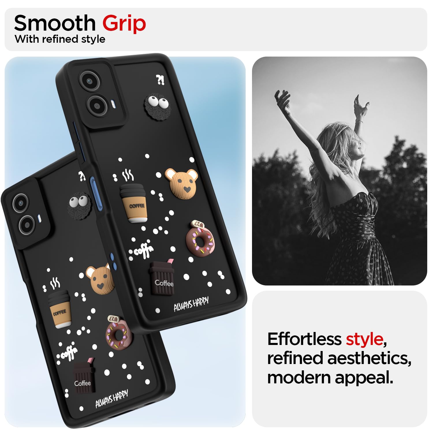 Pikkme Moto G34 / G45 5G Cute Fun Cartoon 3D Bear Coffee Back Cover (Black)