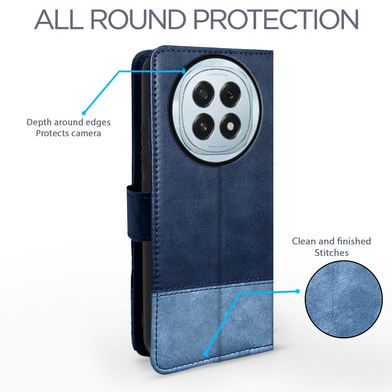 Pikkme Oppo F29 5G Dual-Tone PU Leather Finish Magnetic Flip Cover (Navy Blue)