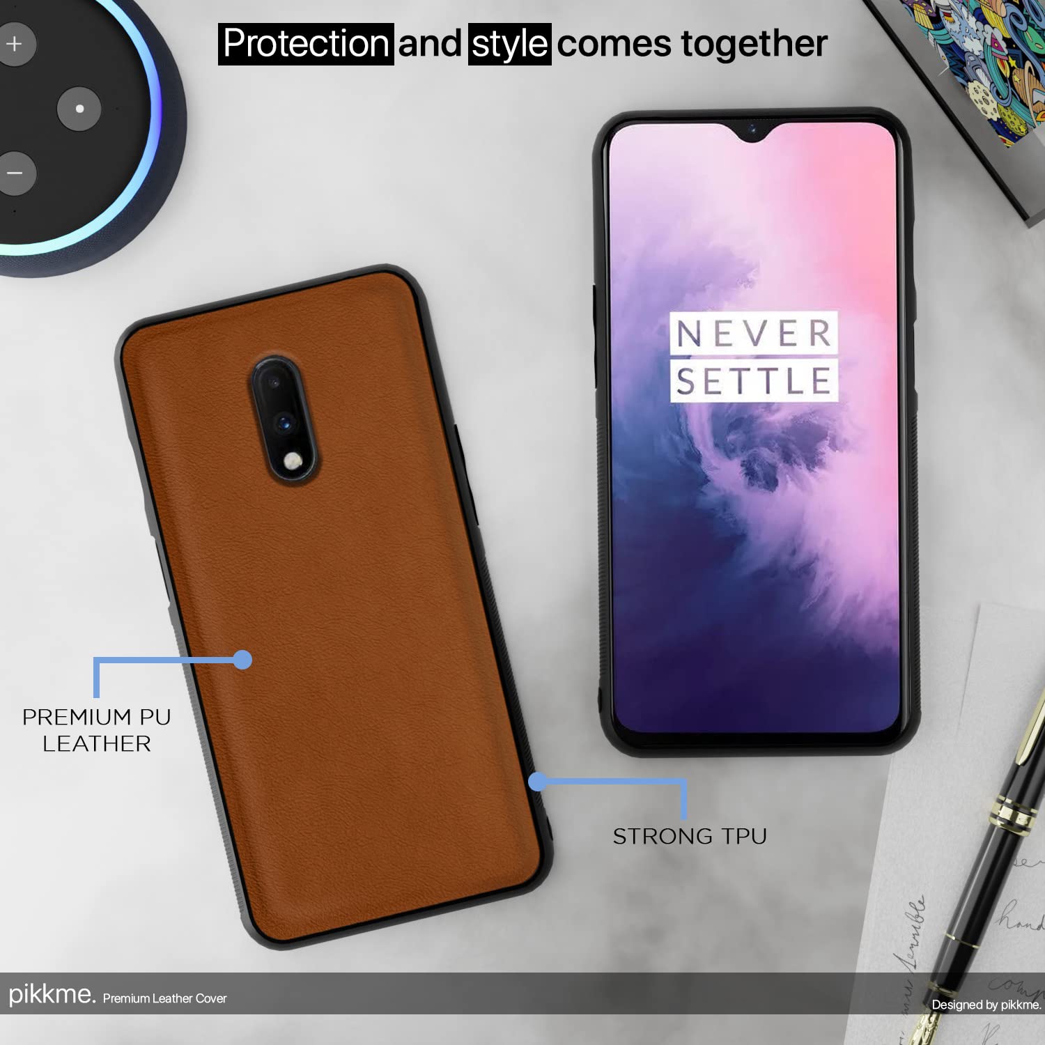 OnePlus 7 Leather mobile cover in camel by Pikkme – photo 5