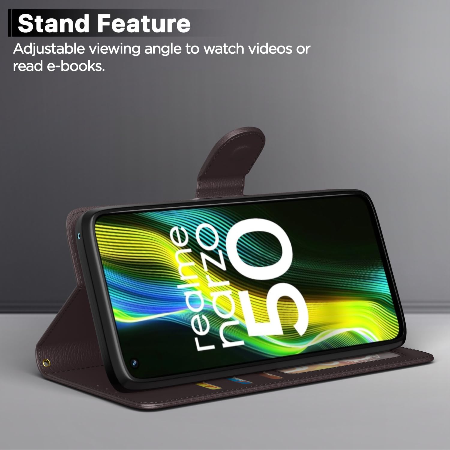 Realme Narzo 50 5G/Oppo K10 5G/Oppo A57 flip cover in coffee by Pikkme – photo 3