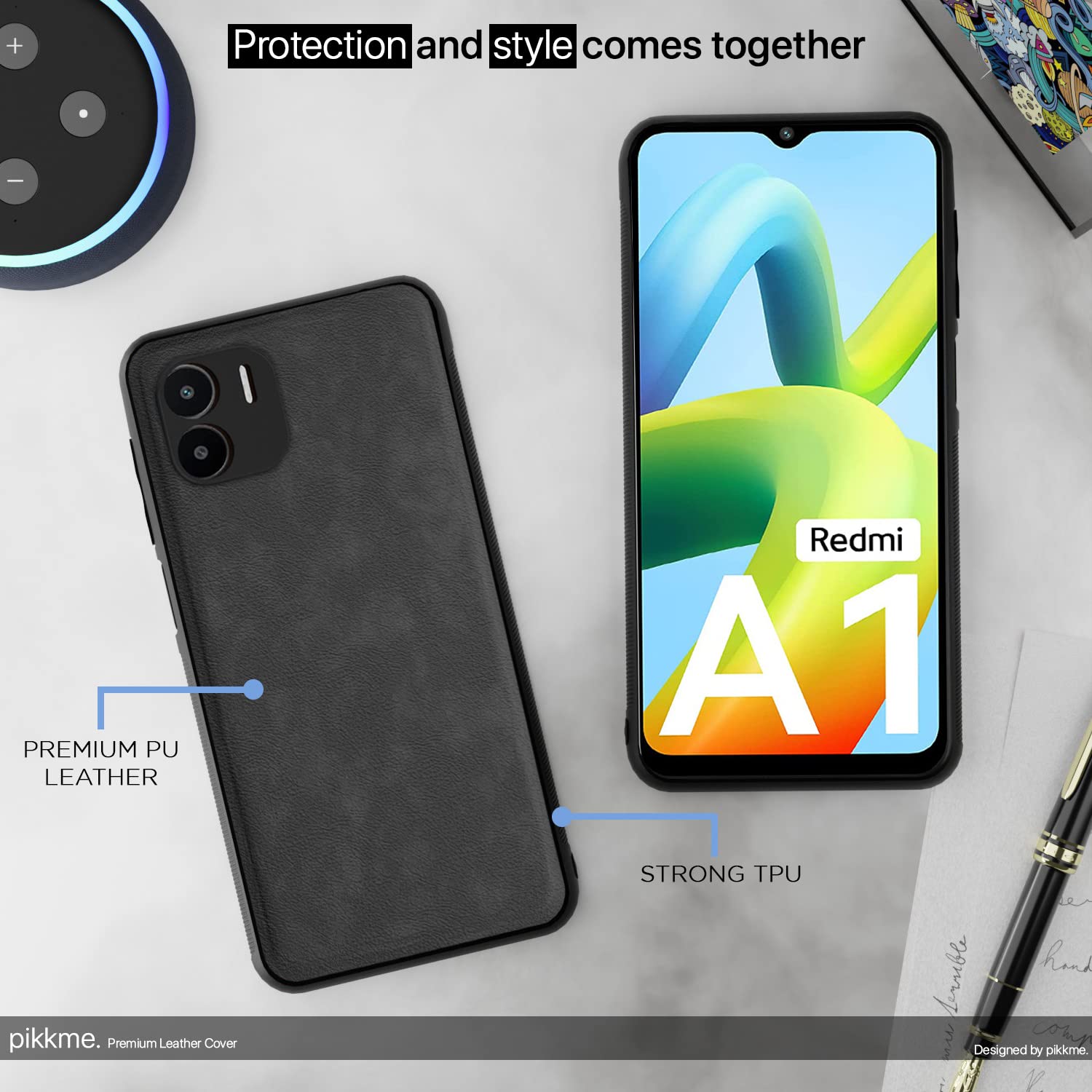 Grey Leather mobile cover for Redmi A1/A2 – Pikkme – photo 5
