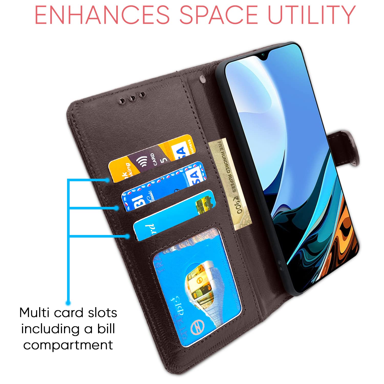 Pikkme Redmi 9 Power Vintage Flip Cover (Coffee)