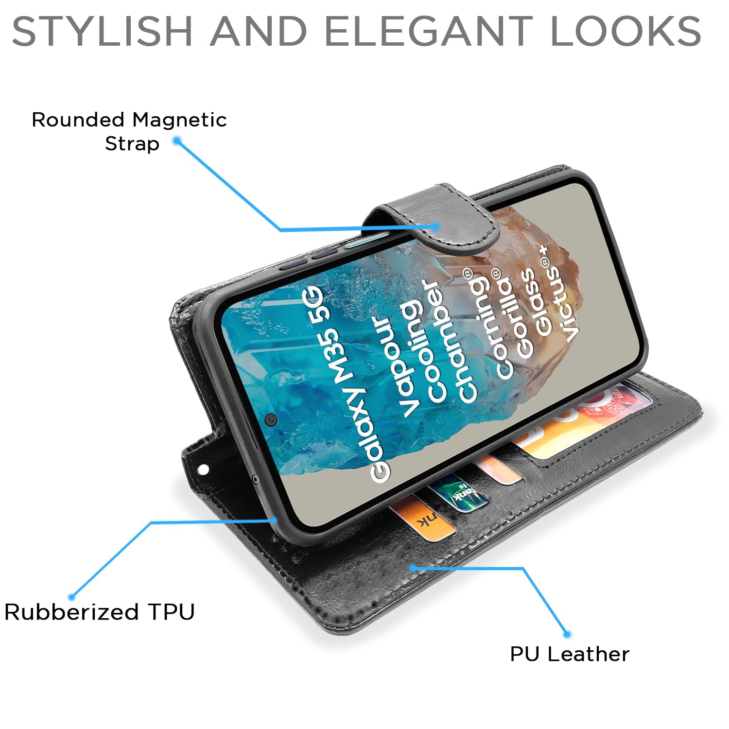 Pikkme Samsung Galaxy M35 5G Vintage Flip Cover (Black)