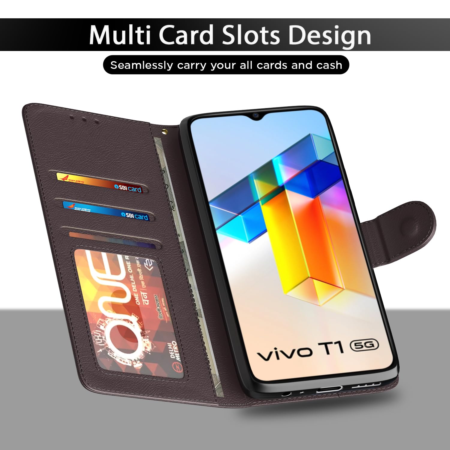 Pikkme Vivo T1 5G / Vivo Y75 5G / iQOO Z6 5G Button Flip Cover (Coffee)
