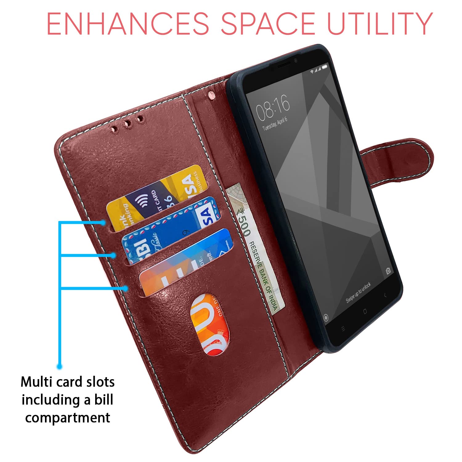 Redmi 4 flip case in brown & coffee by Pikkme – photo 3