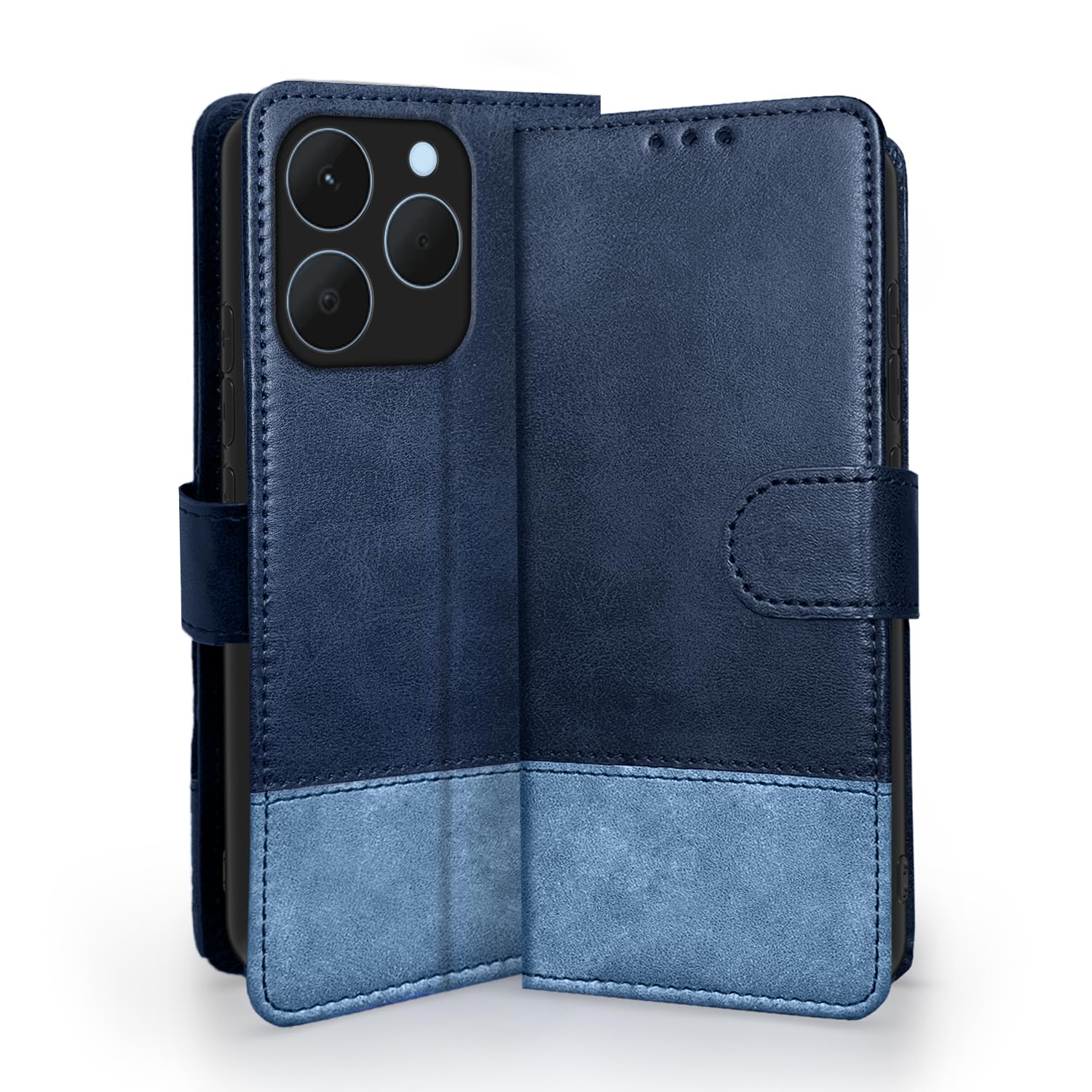 Pikkme navy & light blue mobile flip cover for Realme 15T/Narzo 90 5G