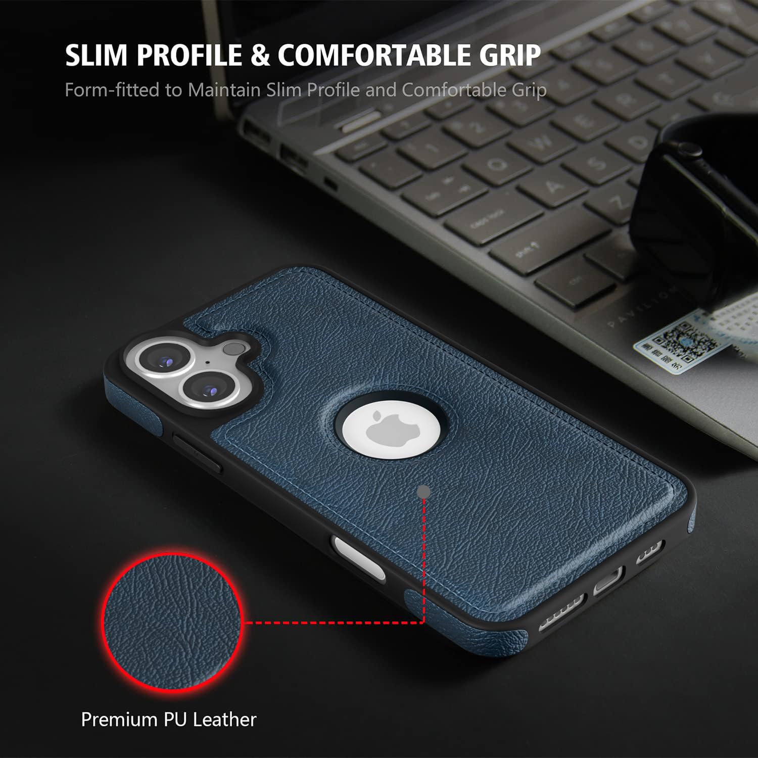 Pikkme iPhone 16 Plus Leather Back Case | Blue