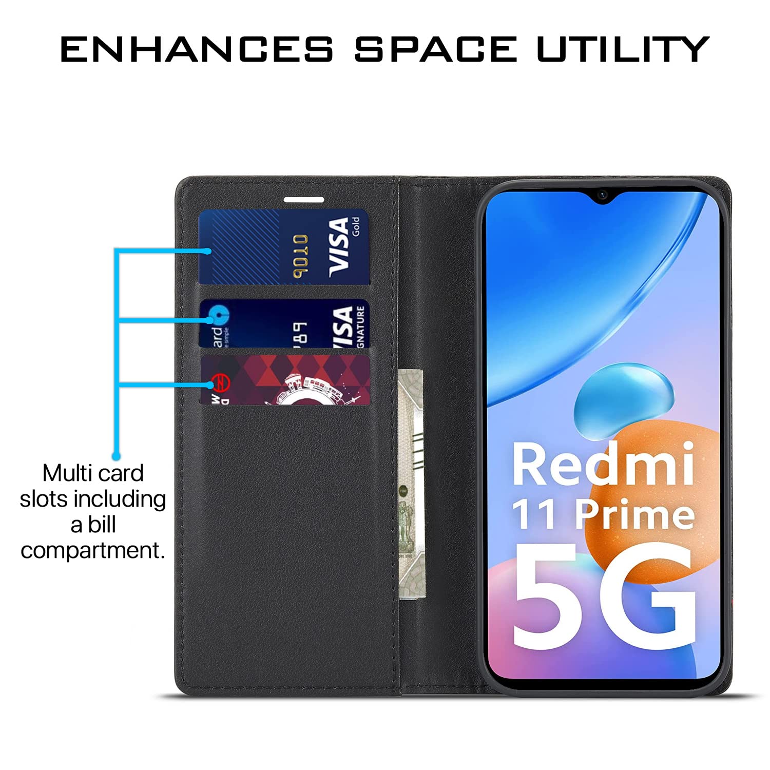 Pikkme Redmi 11 Prime 5G Wallet black flip case – photo 3