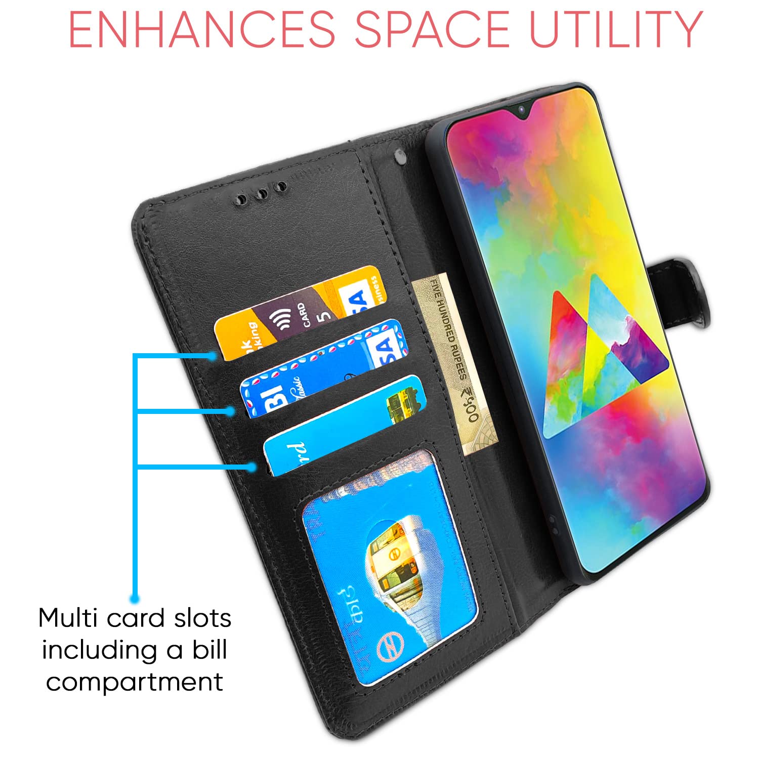 Pikkme Samsung Galaxy M20 Vintage Flip Cover (Black)