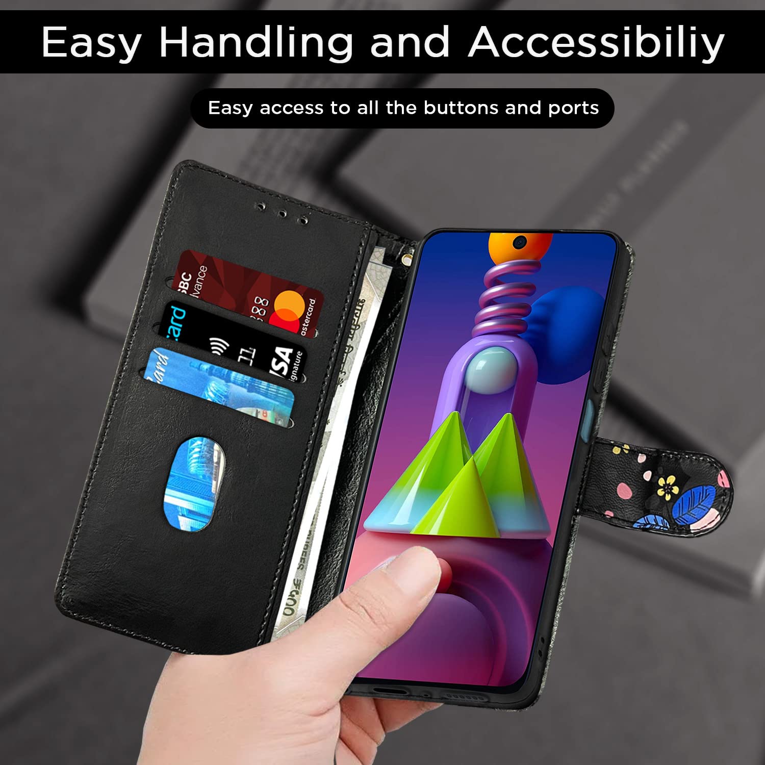 Pikkme Samsung Galaxy M51 Flower Flip Cover (Black)