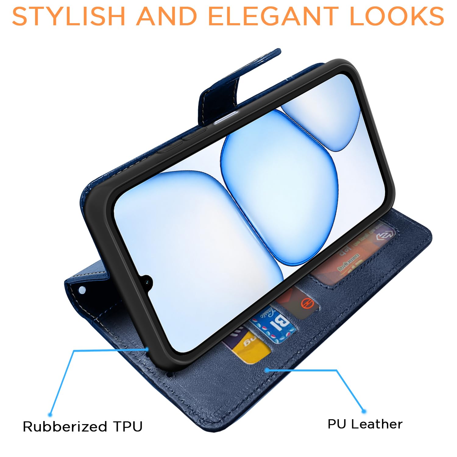 Pikkme navy & light blue wallet flip cover for Realme C100x – photo 3