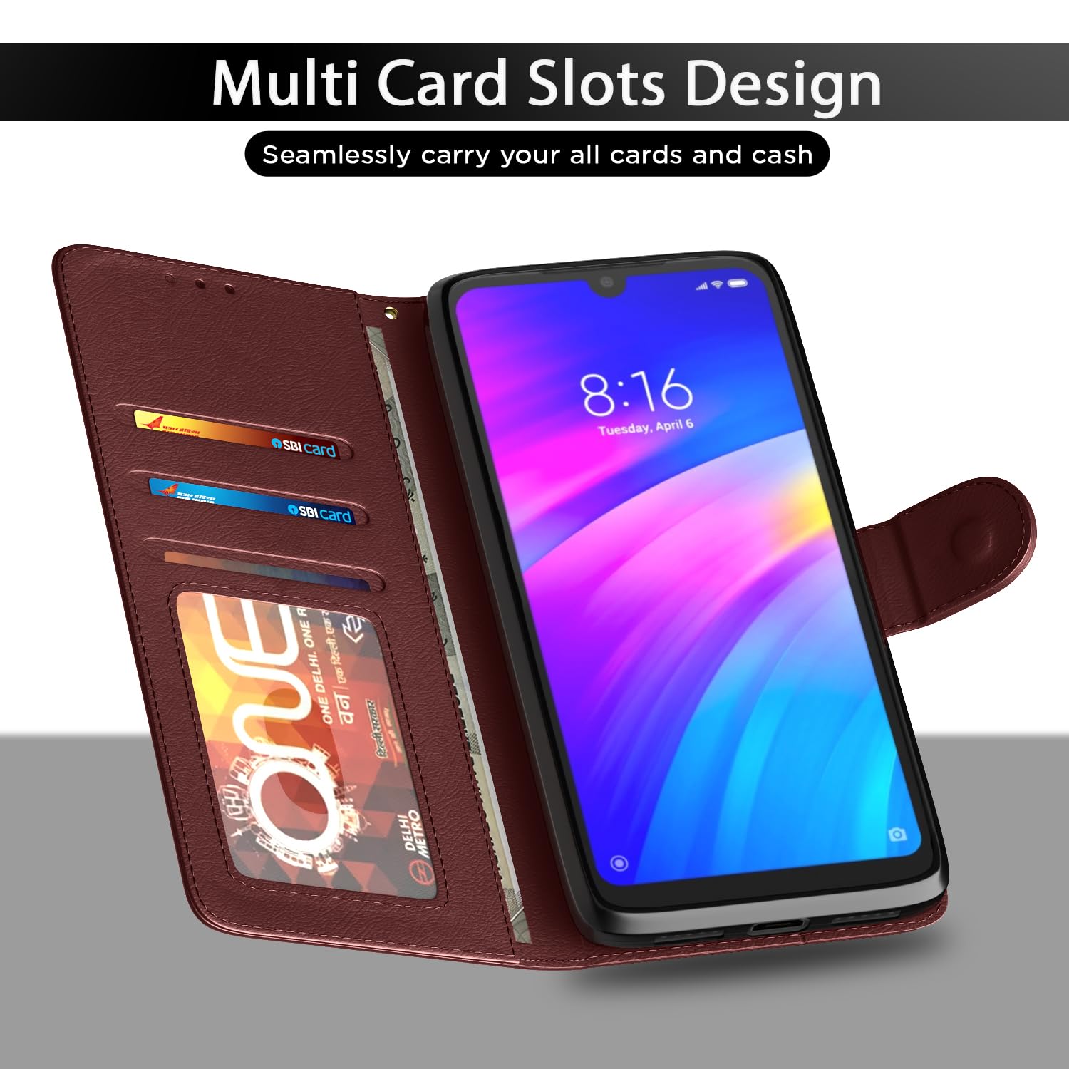 Redmi 7/Y3 Wallet wallet flip cover in brown by Pikkme – photo 5