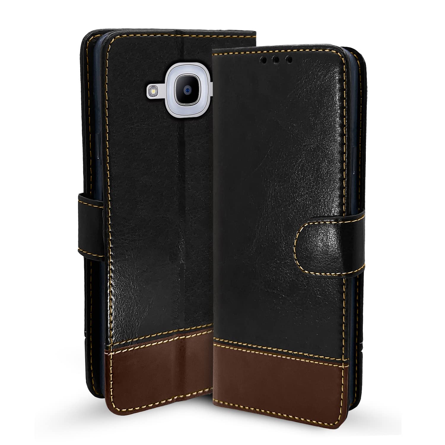 Pikkme Samsung J2 (2016) black & brown mobile flip cover