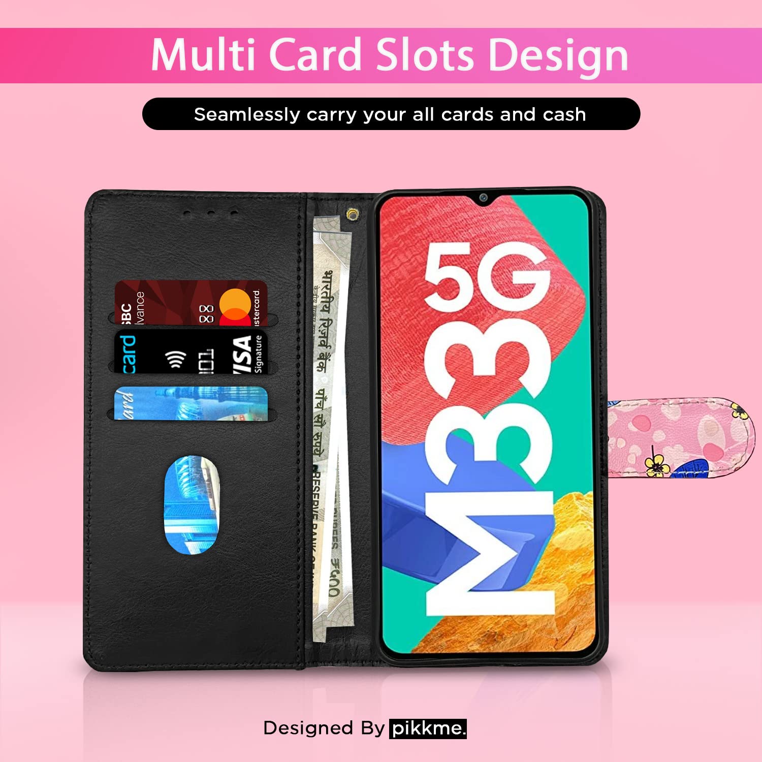 Pikkme Samsung Galaxy M33 5G Flower Flip Cover (Pink)
