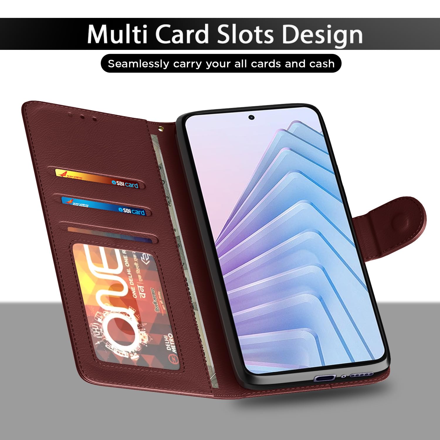 Redmi Note 14 5G mobile flip cover in brown by Pikkme – photo 5
