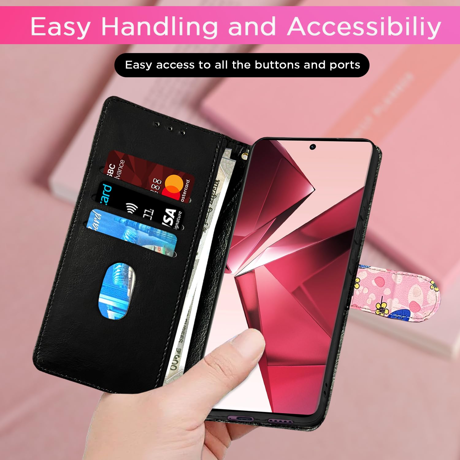 Pink flower flip cover for Vivo V29E – Pikkme – photo 7