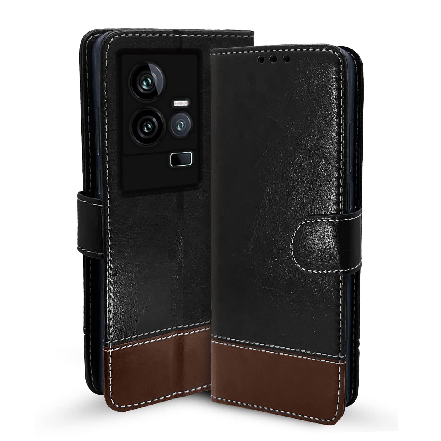 iQOO 11 5G mobile flip cover in black & brown by Pikkme