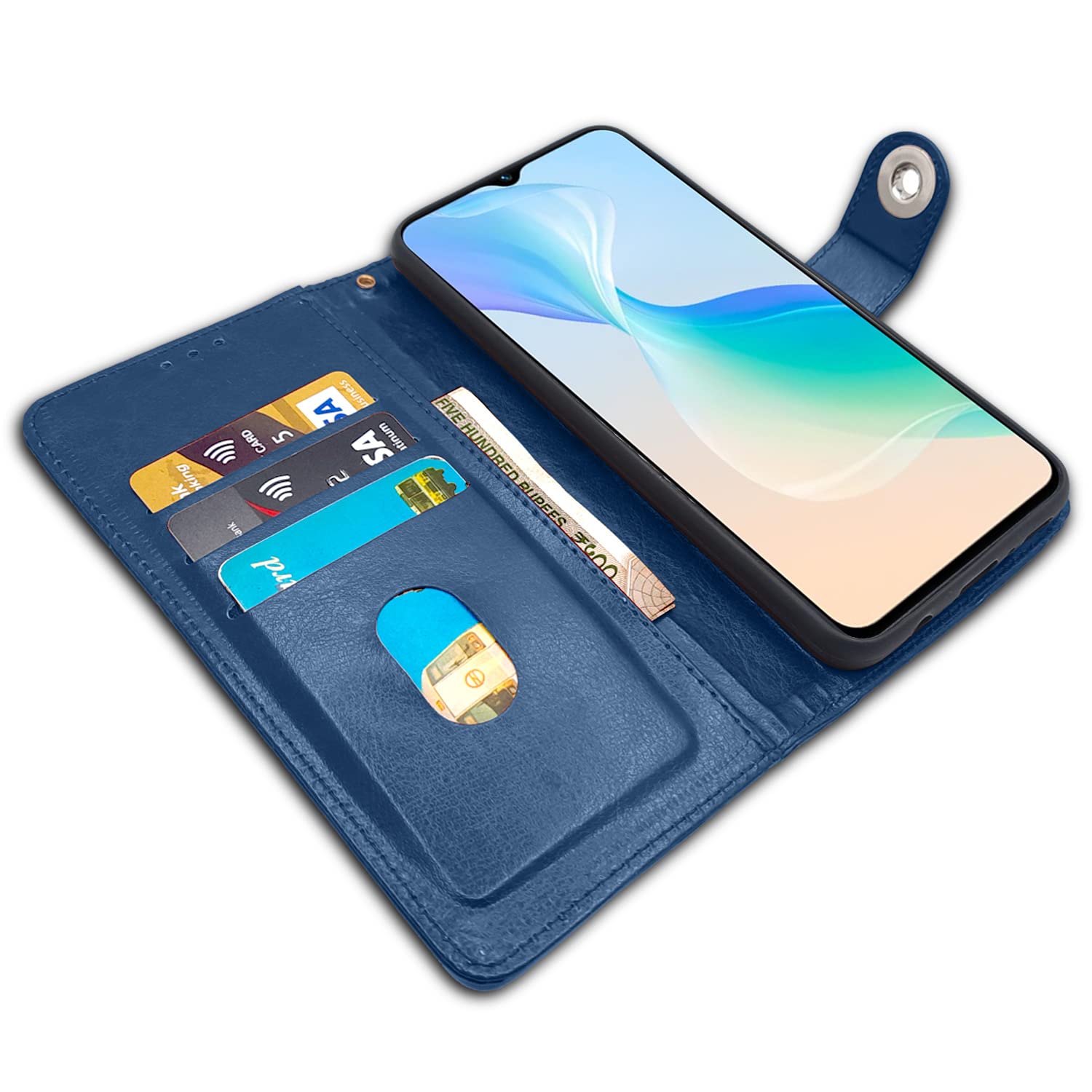 Pikkme Vivo T1 5G / Vivo Y75 5G / iQOO Z6 5G Button Flip Cover (Blue)