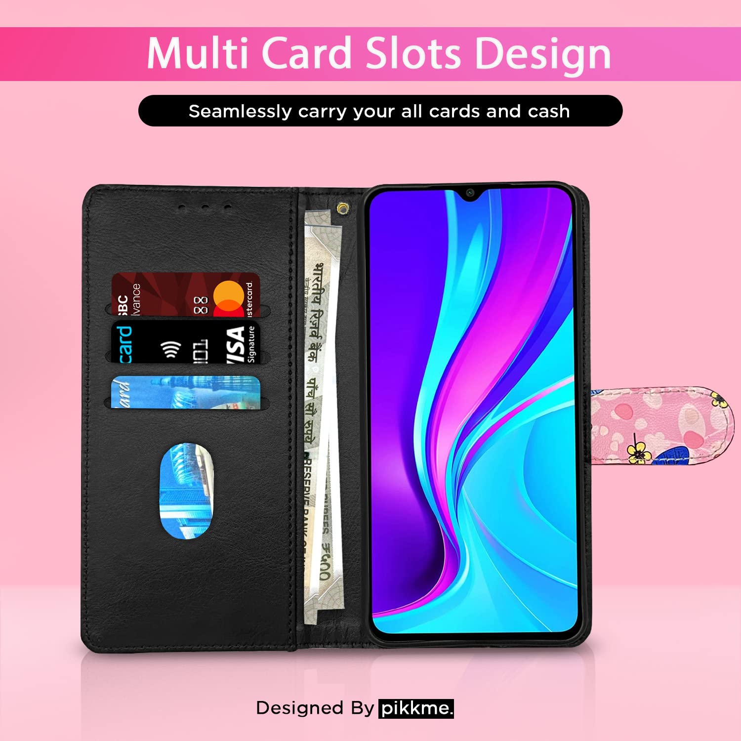 Pikkme Mi Redmi 10A / 10A Sport/Redmi 9 / Redmi 9 Activ / 9C / Poco C31 Flower Flip Cover (Pink)