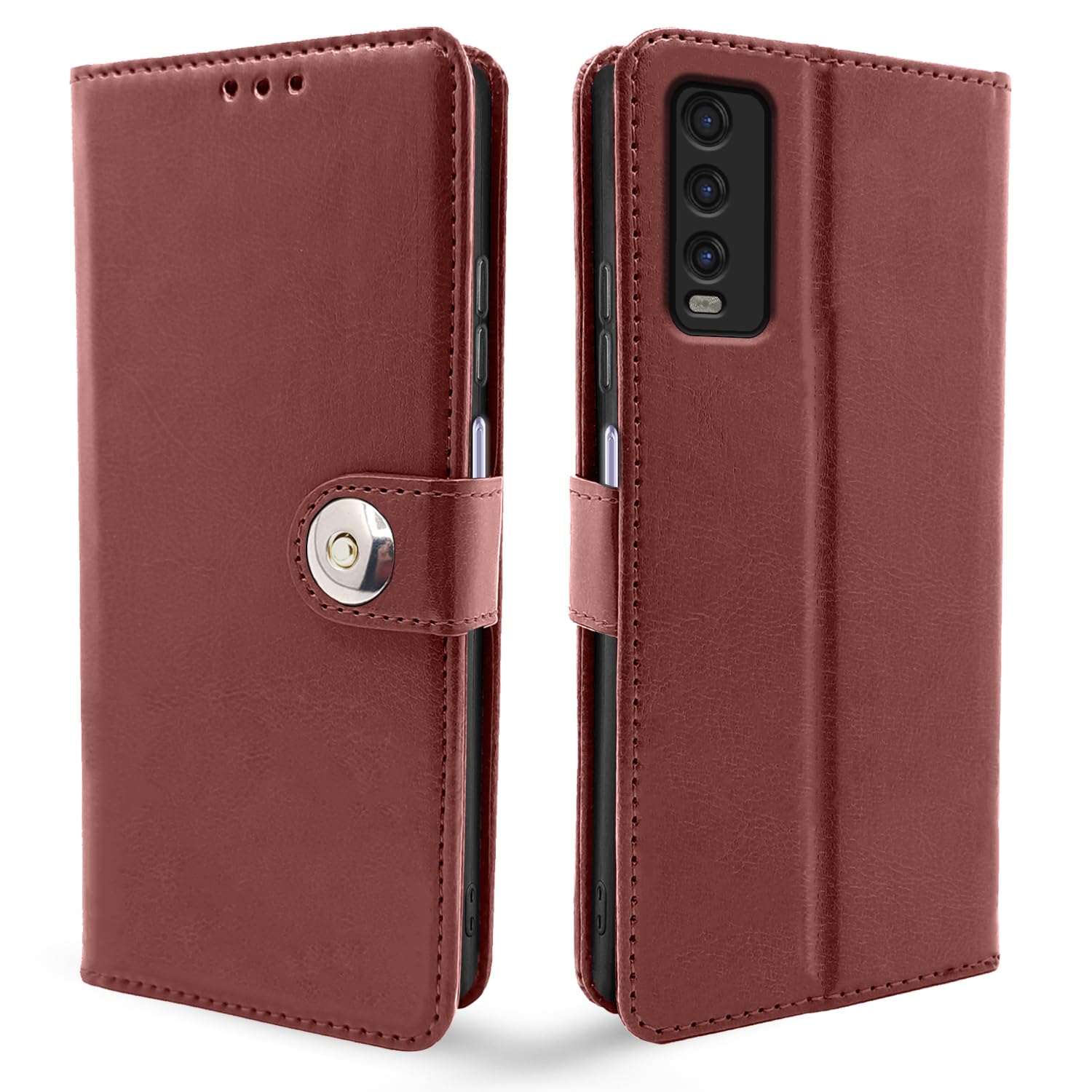 Pikkme Vivo Y12s/Y20/Y20i/Y20G button brown flip cover