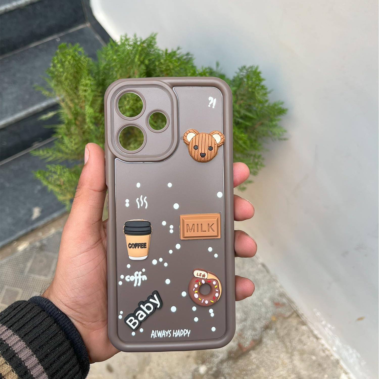 Pikkme Redmi 12 5G / Poco M6 Pro 5G Cute Fun Cartoon 3D Bear Coffee Back Cover (Brown)